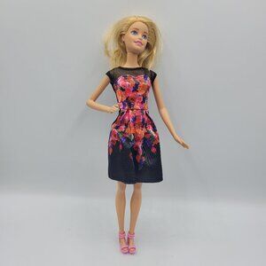 2013 Fashionista Barbie Doll W/ Black Dress Flowers Pink Shoes
